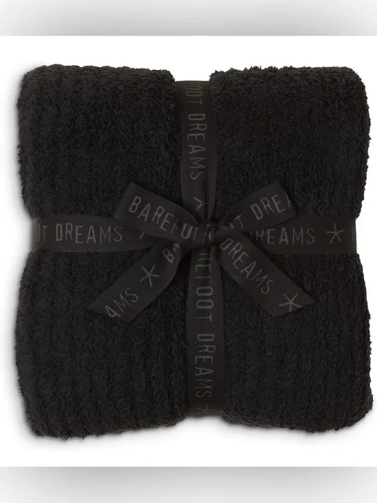 NEW Barefoot Dreams CozyChic Ribbed Throw in Black 54” x 72”