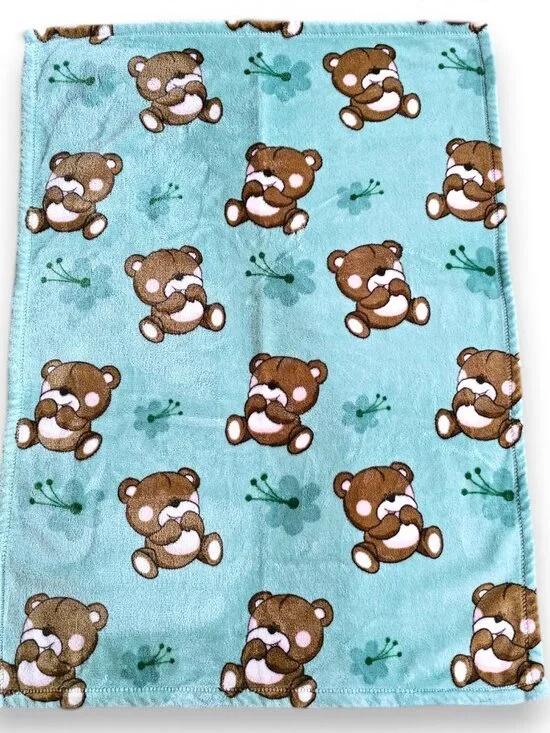 Binks & Books Hush Little Baby Teddy Bear Baby Blanket Green Floral 27.5 x 37.5