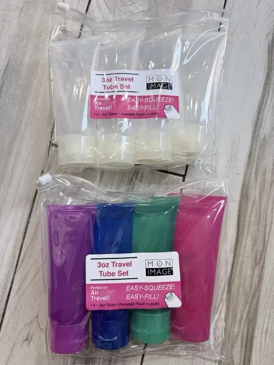 Eight Pack 3 Ounce Travel Size Bottles Multicolored With Labels Brand New