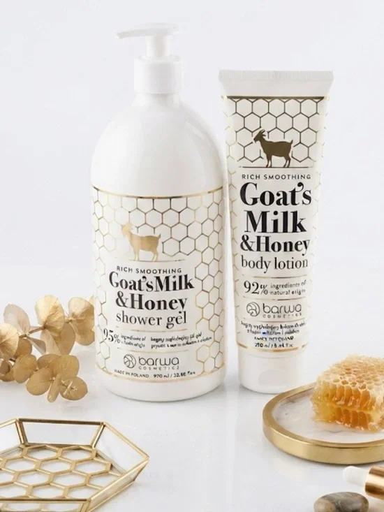 Barwa Goat's Milk & Honey Shower Gel & Body Lotion - White & Gold Made in Poland