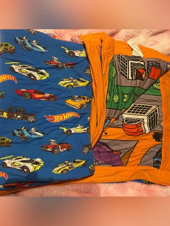 Posh Peanut Hot Wheels Blue and Orange Kids Blanket