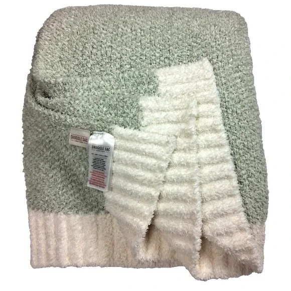 Snuggle Sac Sage Green 50x60 Plush  Beige Soft Throw