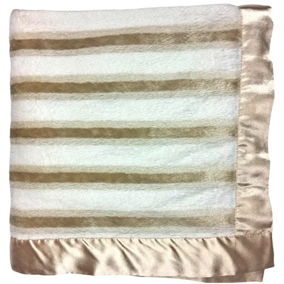 George Brown Beige Stripe Baby Blanket Walmart Gold Satin Trim Lovey Unisex