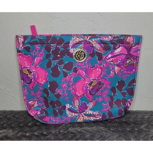 Lilly Pulitzer Neoprene Zip Pouch Swim Case Bag Blue Rhapsody Orchid Beach Pool