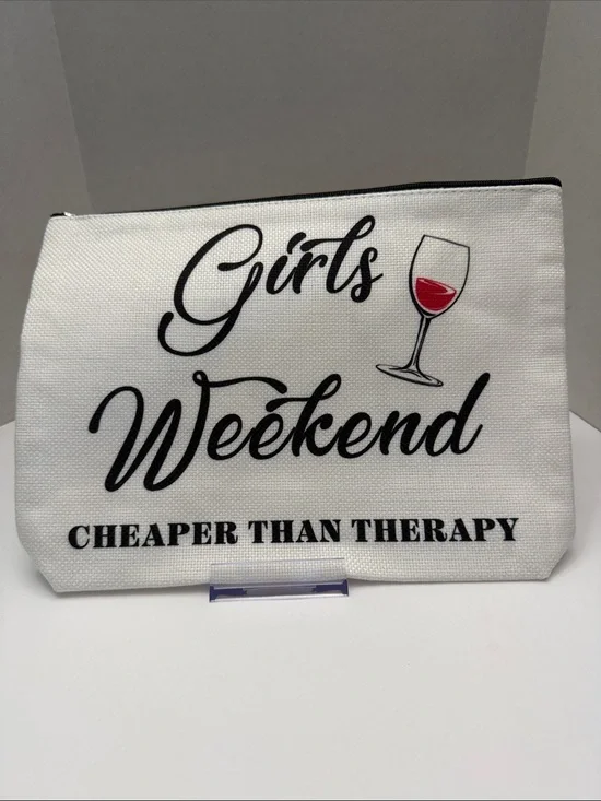 Girls Weekend White Cosmetic Bag - Cheaper Than Therapy