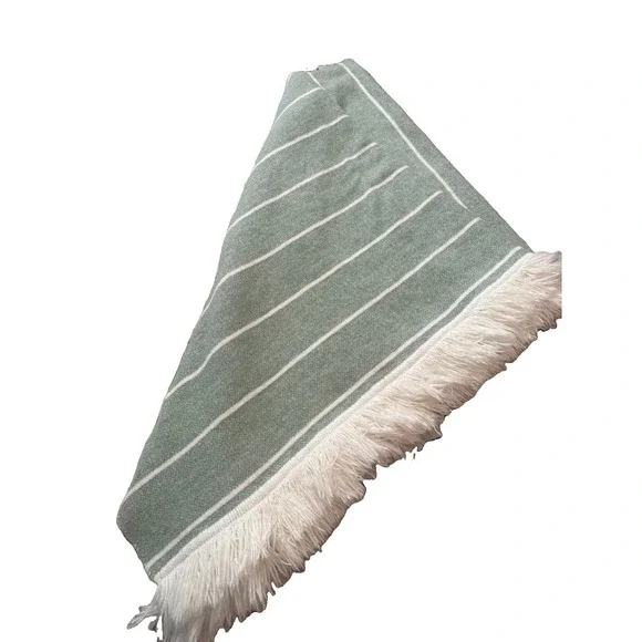 Docofil Throw Blanket White Green Stripe  Cotton Blend Portugal 60