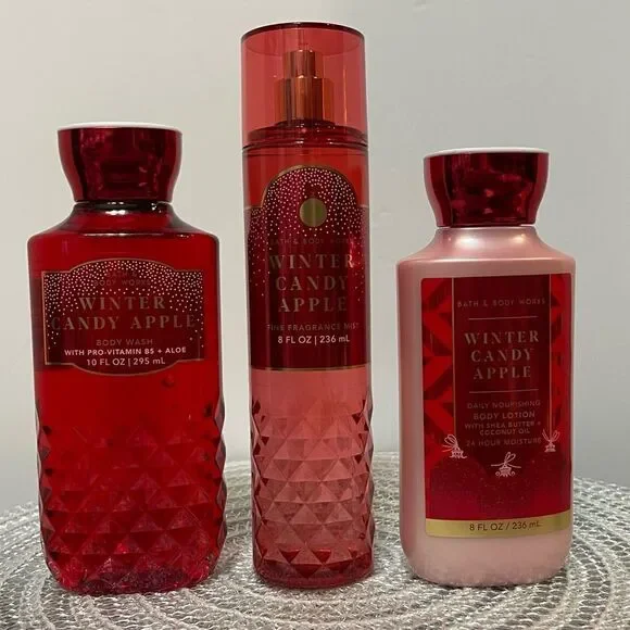 BBW Winter Candy Apple Body Lotion, Body Wash, Fragrance Mist set of 3 NWT