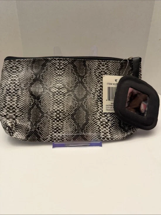 Snake-Print w/Mirror Cosmetic Bag 7.5” x 4.75”
