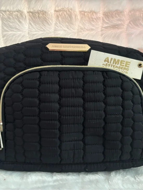 Aimee Kestenberg Black Quilted Cosmetic Case with Gold Trim