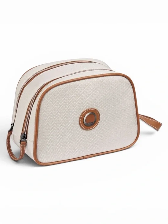 Cream & Tan Double-Zip Cosmetic Case