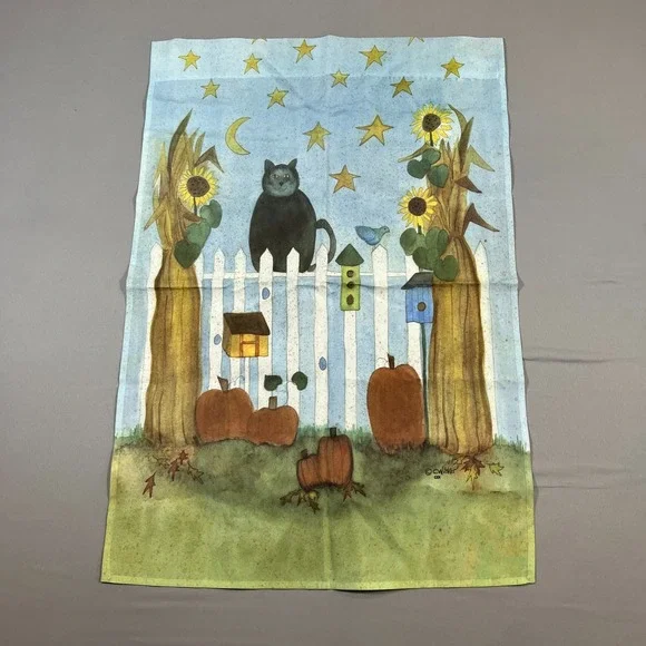 Custom Decor Decorative Wall Hanging Flag Black Cat Sunflowers Pumpkins 23