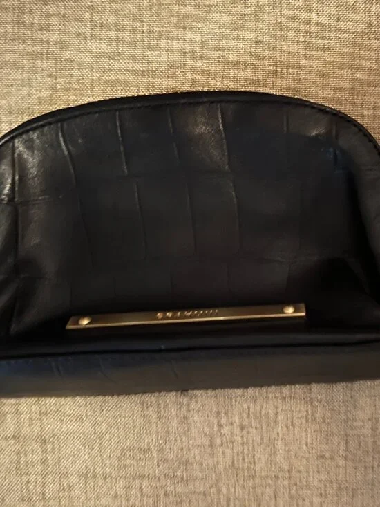 Brahmin Black Embossed Leather Cosmetic Makeup Bag EUC