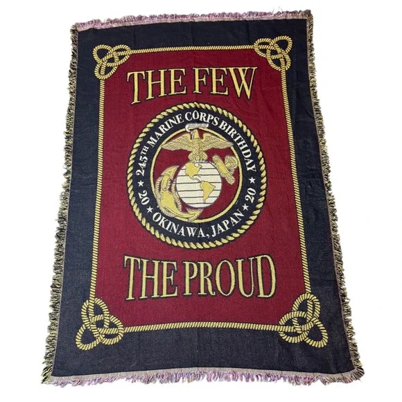 USMC Woven Throw Blanket Unisex OS Burgundy Excellent 245th Birthday Okinawa