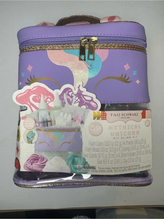 FAO Schwarz Mythical Unicorn Cosmetic Bag in Lavender with Gold Accents