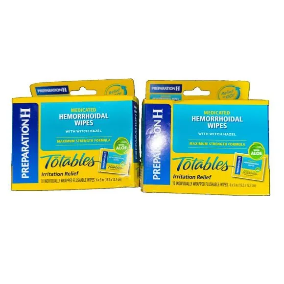 2 BOXES Preparation H Totables Hemorrhoid Flushable Wipes Witch Hazel 9/2026