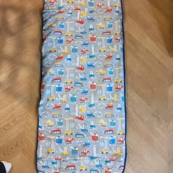 Pottery Barn Kids Gray Construction Print Nap Mat with Red, Blue, Yellow Accents