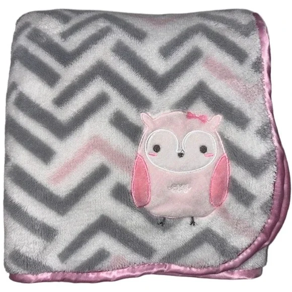SL‎ Home Fashions Owl Gray White Pink Fleece Baby Blanket RN 119741 Chevron Girl