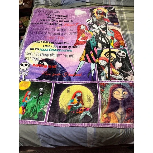 Disney Nightmare‎ Before Christmas Jack & Sally Fleece Throw Blanket Purple Gift
