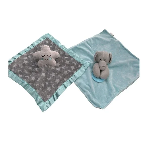 Forever Baby LLC Elephant and Star Moon‎ Lovey Security Blanket Set Blue