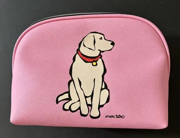 Marc Tetro Yellow Lab Zip Around Makeup Bag, Pink, New Without Tags!