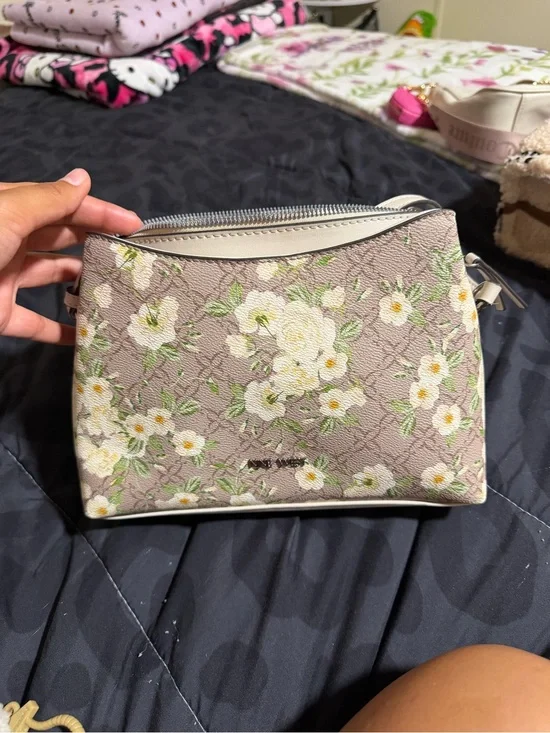 Nine West Floral Crossbody Bag in Light Taupe with Cream Flowers