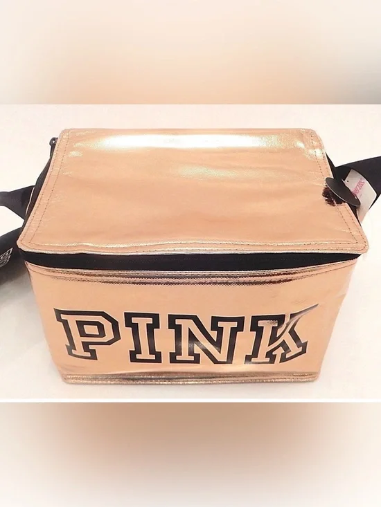 PINK Victoria's Secret Metallic Rose Cosmetic Pouch with Black Logo