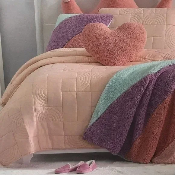 Koolaburra by Ugg LULU Twin Comforter Quilt Set‎ Sham PInk Kids Teens Modern NEW