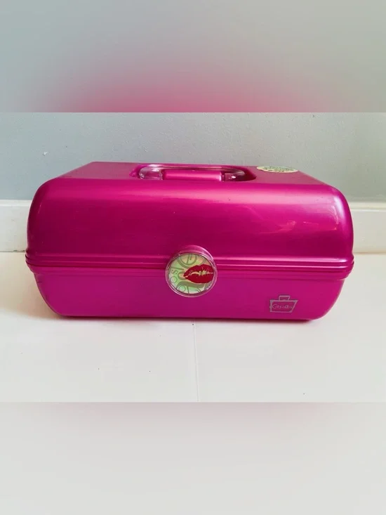 Vintage 90s Retro Caboodles Makeup Case Pink Shimmer Organizer Box Mirror USA