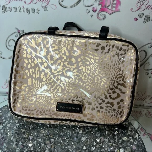 Victoria's Secret Gold and Cream Women's Bag travel hangable cheetah print