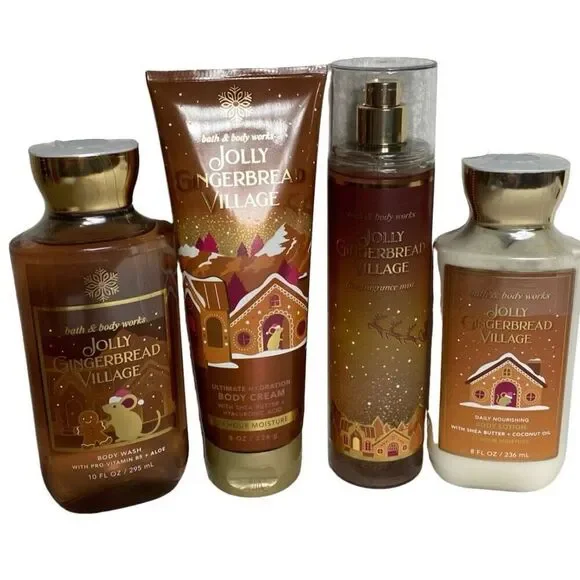 Bath and Body Works JOLLY GINGERBREAD VILLAGE 4 Piece Set