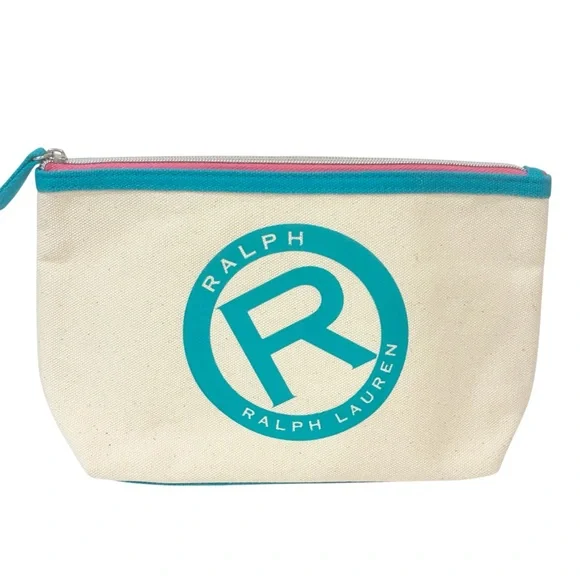 Ralph Lauren White Canvas Zip Top Cosmetic Travel‎ Case