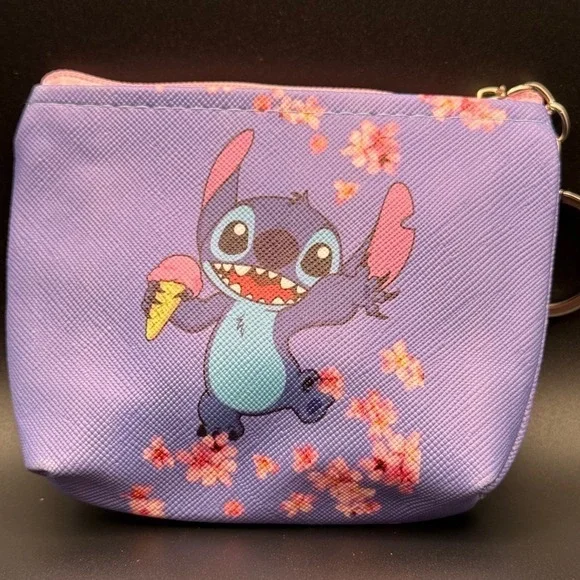 Coin Purse‎ Pouch Wallet Lavender Cherry Blossom Keychain Charm
