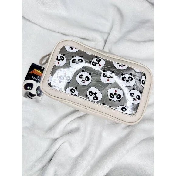 Kung Fu Panda Clear Cosmetic Makeup Bag Beige Panda Face Travel Pouch Zip Case