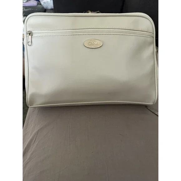 Chloe Vintage Cosmetic/jewelry Bag 12”X8”X3” Ivory Satin Finish Faux Leather