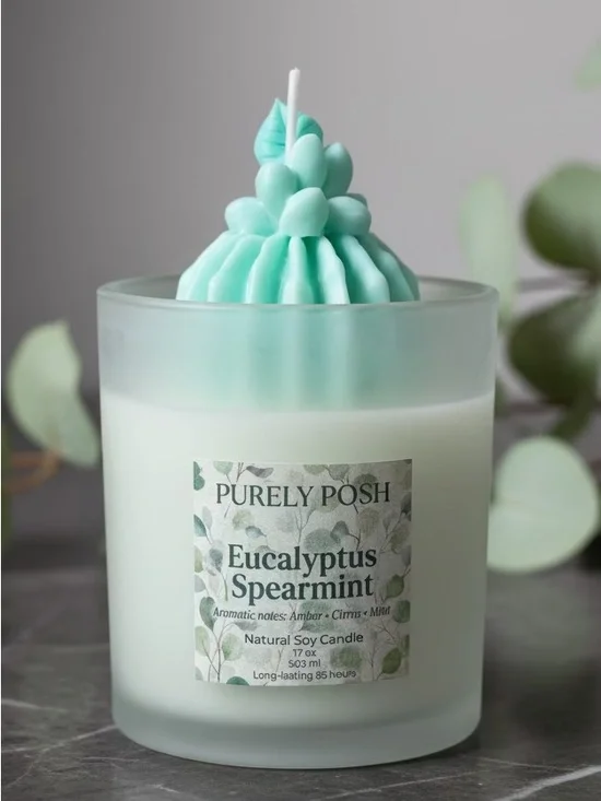 Eucalyptus Spearmint Soy Candle - Mint Green 10 oz Long lasting 85 hours