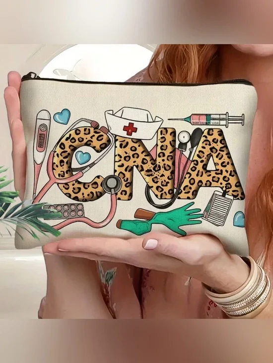 CNA Leopard Print Cosmetic Pouch -healthcare theme