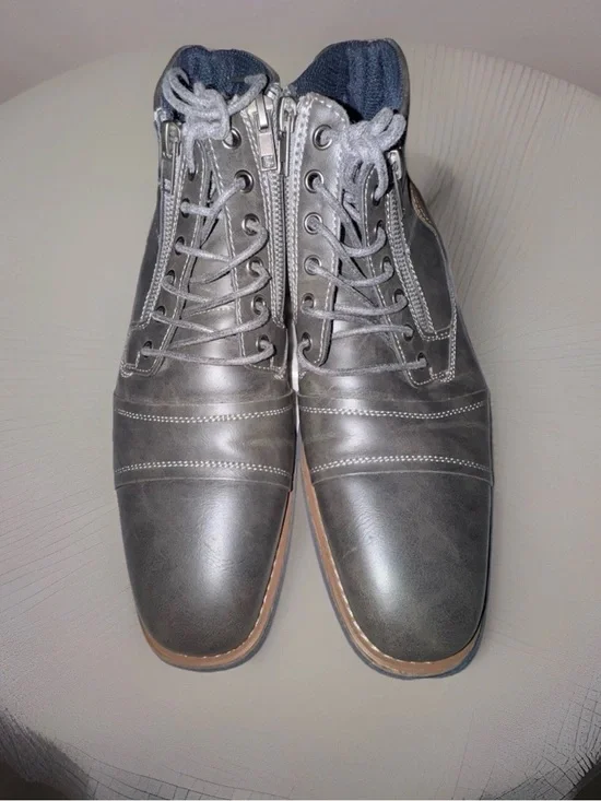 Global Win Tan Black Gray Leather Fashion Ankle Boots Round Toe Zipper Men’s 7.5