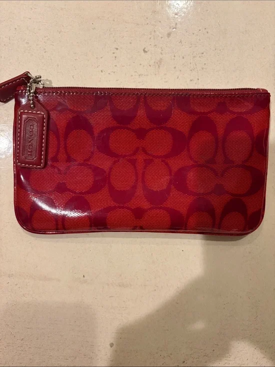 VTG Coach Red Signature Gloss Zippered Pouch for Cosmetics or Travel Essentials