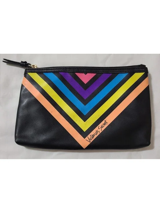 Victoria’s Secret Cosmetic Makeup Bag Womens Sz Small Black Multicolor Geometric