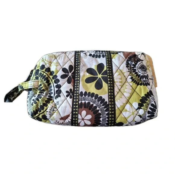 Vera Bradley Cocoa Moss Medium Cosmetic Makeup Bag Medallion Green White Brown