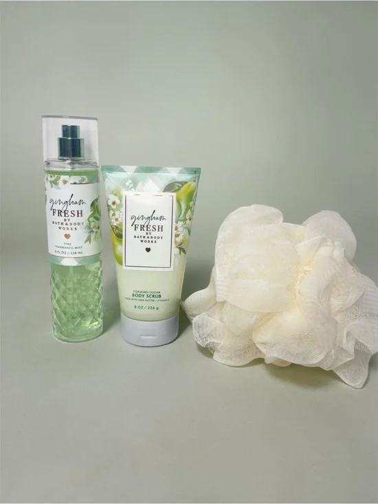 Bath & Body Works Gingham Fresh Body Scrub Loofah Gift Set NWT
