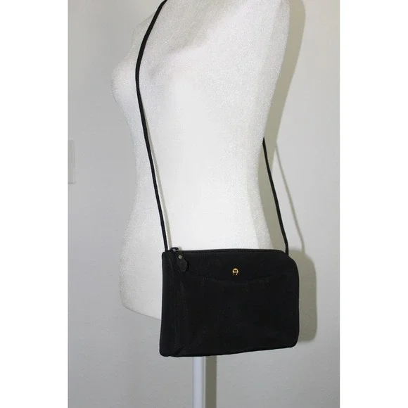 VTG Etienne Aigner Black Nylon Crossbody Bag Gold Logo 7220RN‎ Small Purse