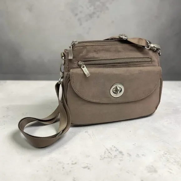 Baggallini Soleil Crossbody Bag Purse Brown Gray Multi Pocket Adjustable Strap