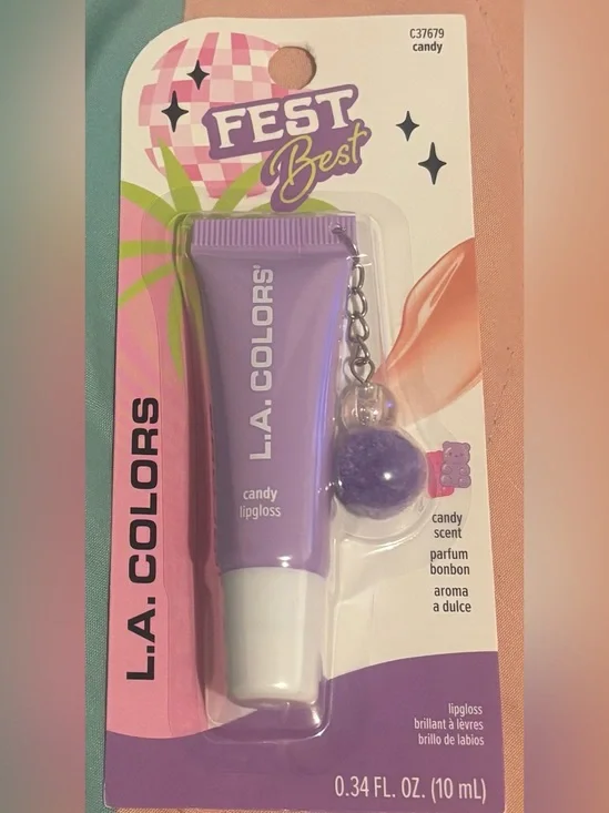 L.A. Colors Candy Lipgloss with Purple Pom Pom Keychain