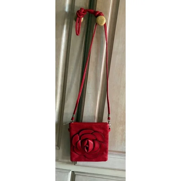 Floral Rose Crossbody Bag Women Small Red Rose 3D Flower Applique