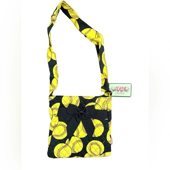New Stylish Yellow and Black‎ Quilted Softball Shoulder Bag Crossbody Monogram