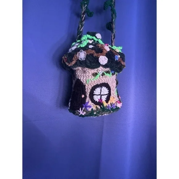 Handmade 1 Of A‎ Kind Rare Crochet Fairy House Purse Knitted Festival Beautiful