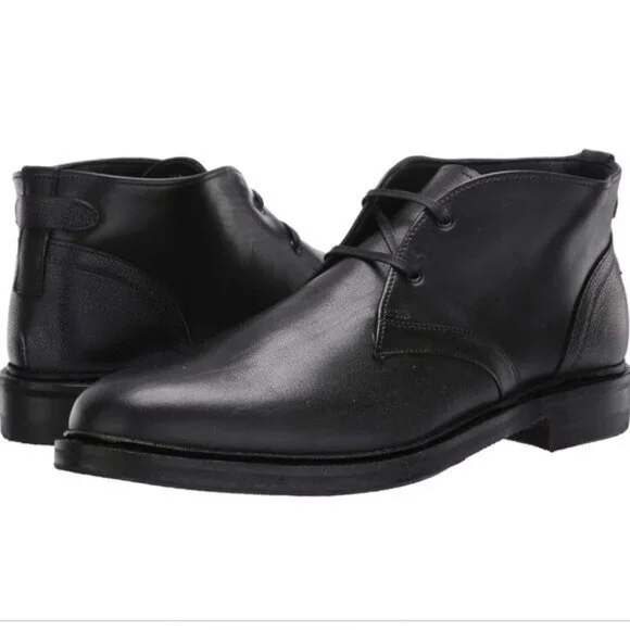 Allen Edmonds Cyrus Black Leather 2‎ Eye Lace-up Comfort Shock Form Chukka Boots