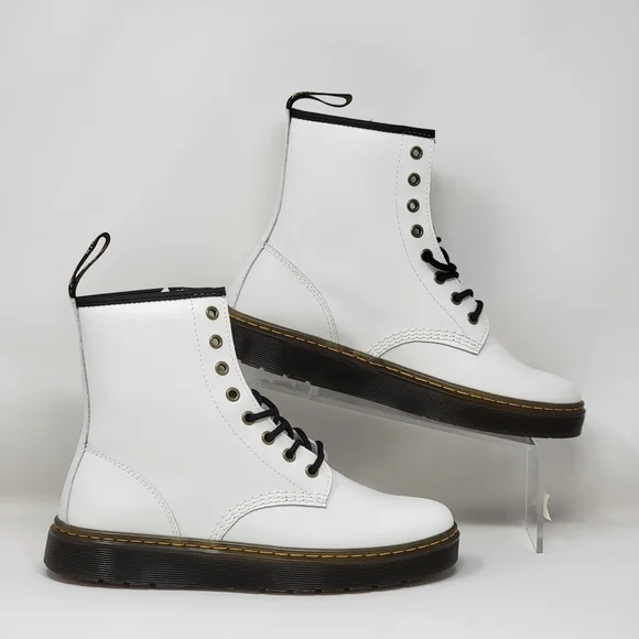 Dr. Martens Zavala Combat Boots White Lace Up Leather Ankle Womens US 7 Men Sz 6