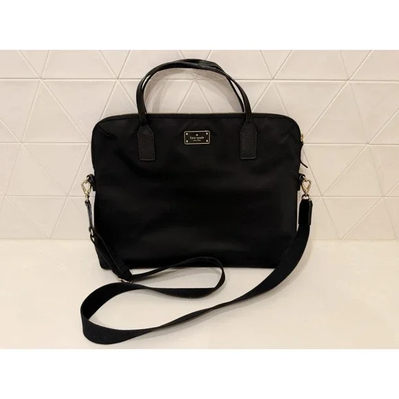 Kate Spade Black Nylon Laptop Bag Tote‎ Shoulder Crossbody Work Travel Purse NEW